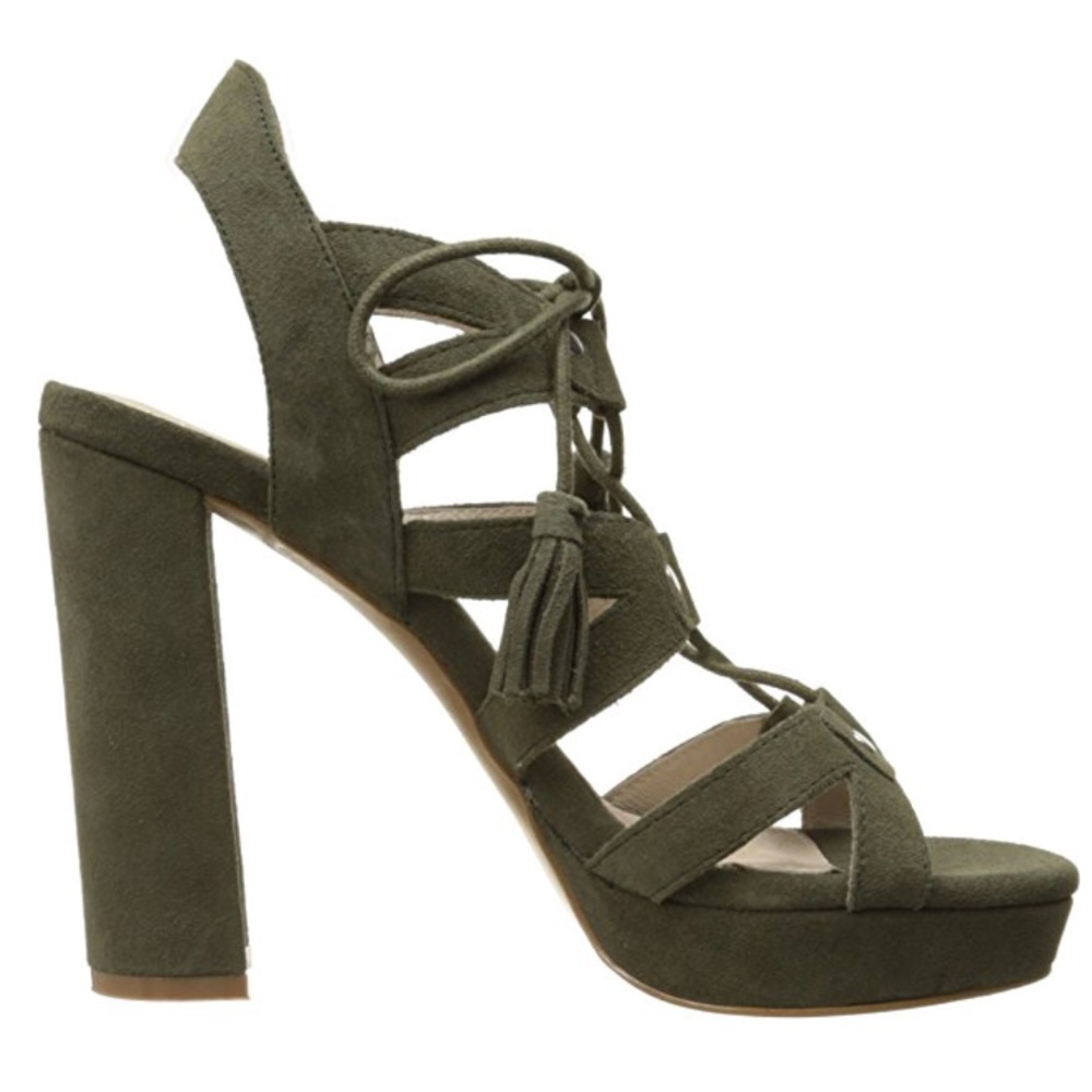 Military Green Chunky Heel Platform Ghillie Sandal - Picture 2 of 5